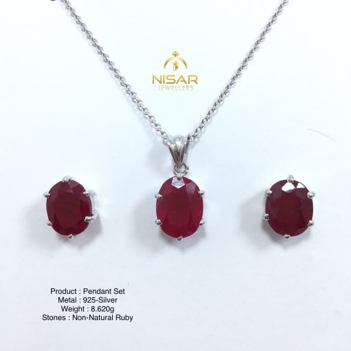925 Silver Ruby Pendant Set