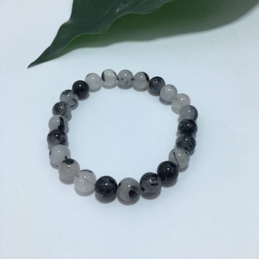 Black Rutile Faceted Beads Bracelet