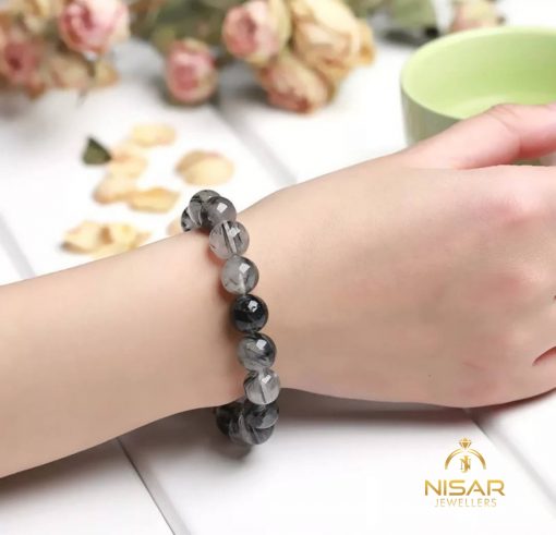 Black Rutile Faceted Beads Bracelet - Image 3