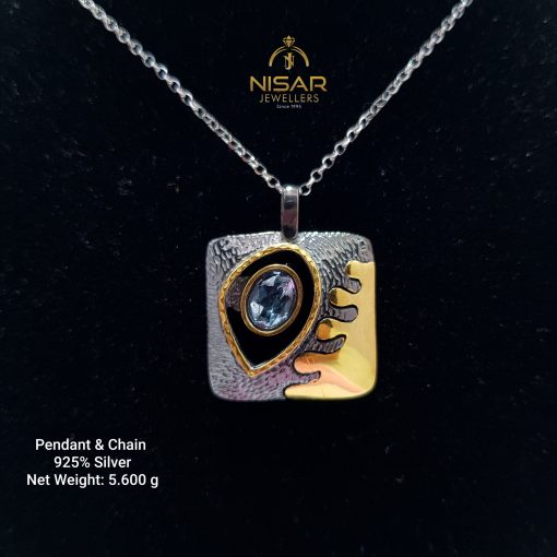 Oxidized 925 Silver Pendant & Chain - Image 2