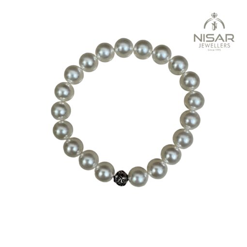 Cream White Pearls Necklace & Bracelet - Image 3