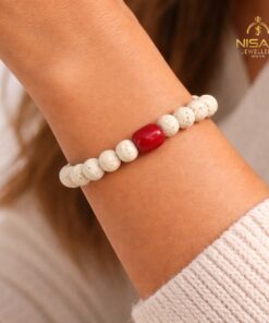 Natural Coral & White Lava Bracelet