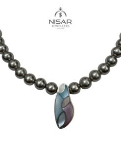 Alternative view of Sophisticated Dark Pearl Strand with Artistic Inlay Pendant & Bracelet