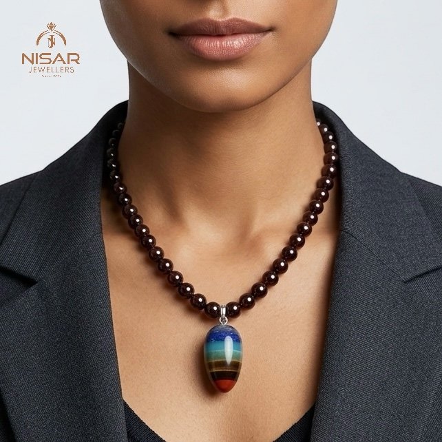 7 Chakra Healing Pendant with Garnet Beads Necklace
