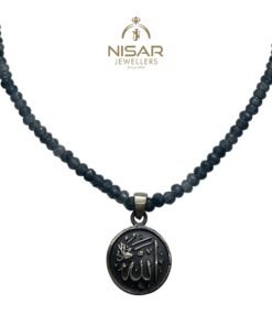 Alternative view of Blue Bead Strand with Silver Allah Pendant
